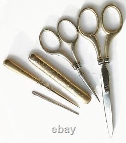 Old sewing set SILVER Embroidery scissors Lingerie Sewing box