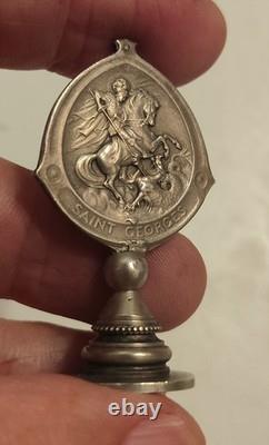 Old silver solid wax seal office Saint George seal matrix religion