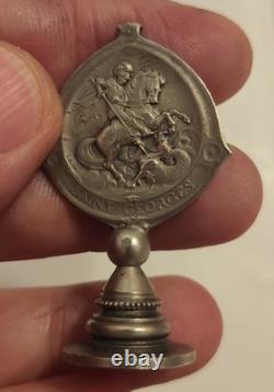 Old silver solid wax seal office Saint George seal matrix religion