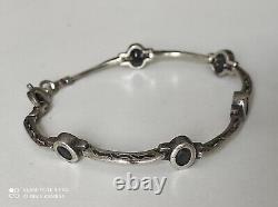 Old solid silver and onyx women's bracelet