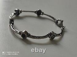 Old solid silver and onyx women's bracelet