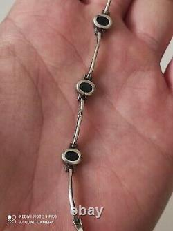 Old solid silver and onyx women's bracelet