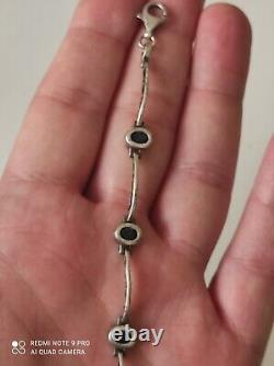 Old solid silver and onyx women's bracelet