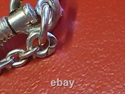 Old solid silver pocket watch chain necklace, 115 cm