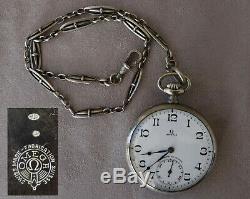 Omega Old Pocket Watch And Chain Sterling Silver (works)