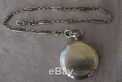 Omega Old Pocket Watch And Chain Sterling Silver (works)