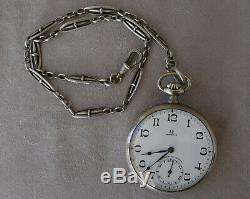 Omega Old Pocket Watch And Chain Sterling Silver (works)