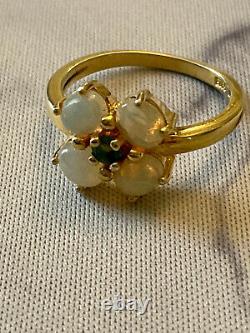 Opal & Emerald Creator Ancient Colombian Vermeil Solid Silver Ring Size 54