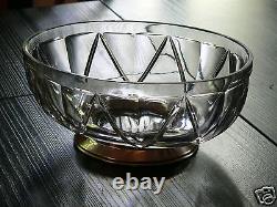 Oval antique solid silver fruit bowl with Minerva hallmark and crystal Art Deco design