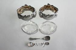Pair Of Antique Pores In Solid Silver Minerva And Crystal + 2 Silver Shovels