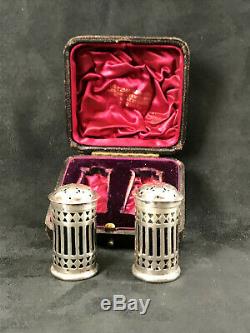 Pair Of Old Salieres In Sterling Silver (english) In Their Case