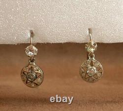 Pair Of Old Sleeper Earrings In Silver Massive Stones Art Deco