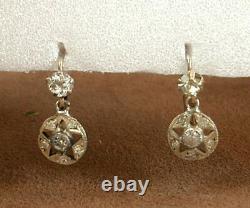 Pair Of Old Sleeper Earrings In Silver Massive Stones Art Deco