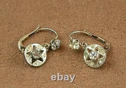 Pair Of Old Sleeper Earrings In Silver Massive Stones Art Deco