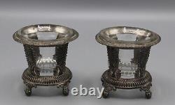 Pair of Antique Salt Cellars with Solid Silver Crystal Mounts in Vieillard Empire Decor
