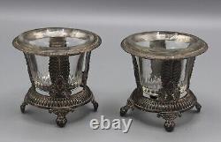 Pair of Antique Salt Cellars with Solid Silver Crystal Mounts in Vieillard Empire Decor
