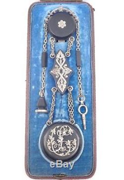 Palace Royal Paris Antique Chatelaine In Sterling Silver And Vulcanite Xixth