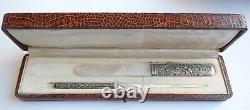 Paper cutter + solid silver pen holder + antique silver dip pen with mother of pearl angel