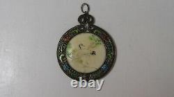 Pendant Ancient Heron And Bird Os Grave Painted Silver Massif Watermark Emaille