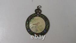 Pendant Ancient Heron And Bird Os Grave Painted Silver Massif Watermark Emaille