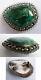 Pendant Brooch Solid Silver + Malachite Chrisocolle Pearl Jewel Old Silver