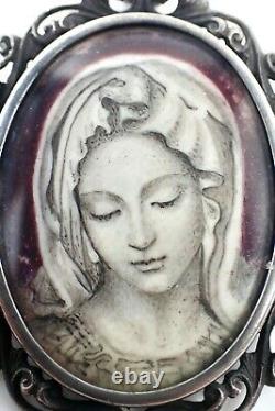 Pendant / Old Brooch In Solid Silver Drawing Of A 19th Century Virgin