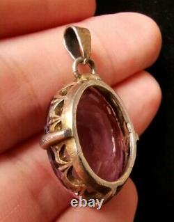 Pendant Old Vermeil Solid Silver Gold Plated With Natural Amethyst