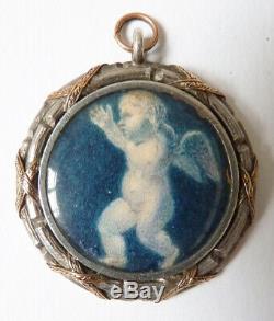 Pendant Silver Medallion + Or + Angel Miniature Gem Former 18th Century