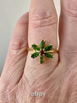 Peridot Ruby Gold, Silver, Antique Solid Silver Ring, Art Deco