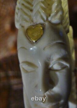 Phacochère, 18k Gold, Solid Silver, Two Pearls, Ancient Carved Tooth, Unique