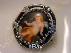 Pin Old Xixth Silver Angel Putti Miniature On Porcelain