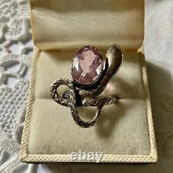 Pink Topaz Serpent, Massive Silver, Scissors, Old Ring