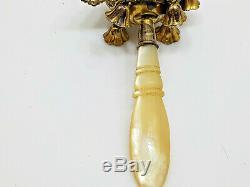 Pretty Old Rattle Whistle In Sterling Silver And Mother-of-pearl