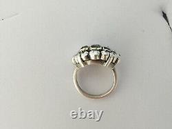 RARE ANCIENT RING 18th SILVER MASSIVE GOLD DIAMOND GREEN STONES Emerald