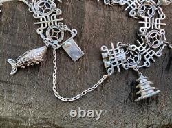 RARE Ancient Solid Silver Bracelet Japan CHARMS Ancient Solid Silver Bracelet