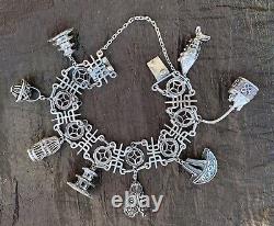 RARE Ancient Solid Silver Japanese CHARMS Bracelet