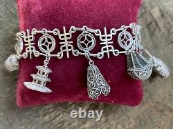 RARE Ancient Solid Silver Japanese CHARMS Bracelet