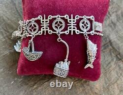 RARE Ancient Solid Silver Japanese CHARMS Bracelet