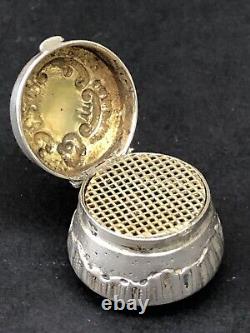 RARE beautiful old small vinaigrette pendant box 19th century solid silver perfume
