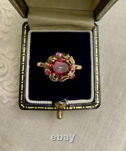 Rare ANCIENT RING BEAUTIFUL TOURMALINE, RUBY, SOLID SILVER / ROSE GOLD VERMEIL