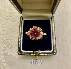 Rare ANCIENT RING BEAUTIFUL TOURMALINE, RUBY, SOLID SILVER / ROSE GOLD VERMEIL