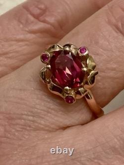 Rare ANCIENT RING BEAUTIFUL TOURMALINE, RUBY, SOLID SILVER / ROSE GOLD VERMEIL