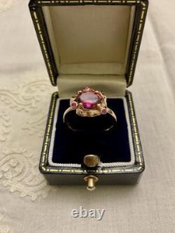 Rare ANCIENT RING BEAUTIFUL TOURMALINE, RUBY, SOLID SILVER / ROSE GOLD VERMEIL