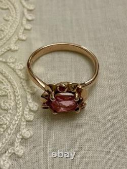 Rare ANCIENT RING BEAUTIFUL TOURMALINE, RUBY, SOLID SILVER / ROSE GOLD VERMEIL