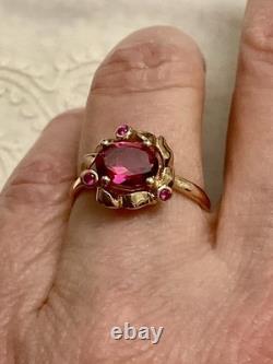 Rare ANCIENT RING BEAUTIFUL TOURMALINE, RUBY, SOLID SILVER / ROSE GOLD VERMEIL