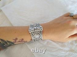 Rare Ancient Basque Art Deco Solid Silver Teguy Manchette Bardos 1753 Bracelet