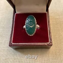 Rare Ancient Camee Sculpted Jade Ring, Silver Massif, Splendid Marquise