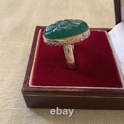 Rare Ancient Camee Sculpted Jade Ring, Silver Massif, Splendid Marquise