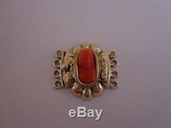 Rare Ancient Clover Vermeil (gold & Silver Solid) Came Coral Bracelet Necklace