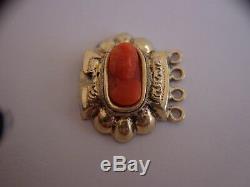 Rare Ancient Clover Vermeil (gold & Silver Solid) Came Coral Bracelet Necklace